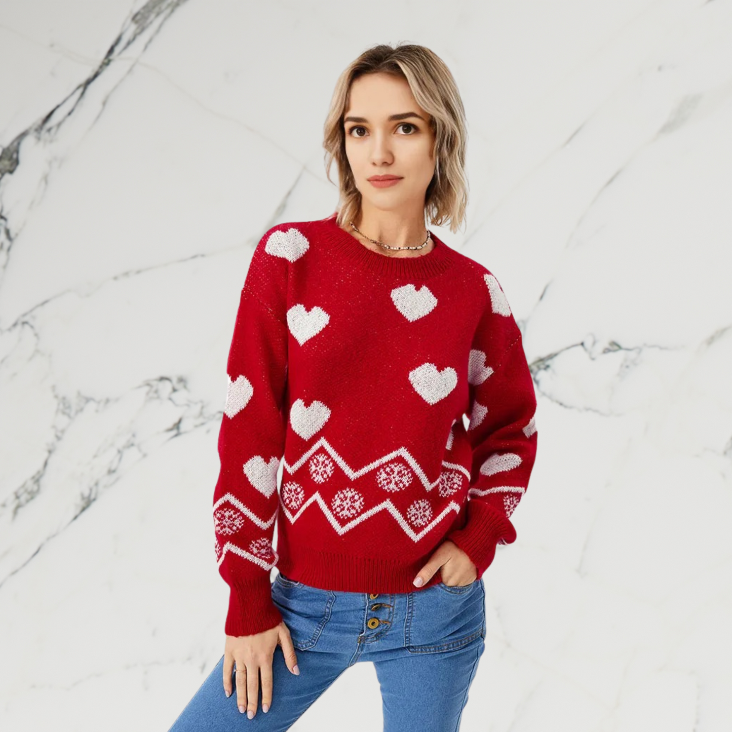 Loose Casual Cozy Heart Red Sweater - Magic Moon Store