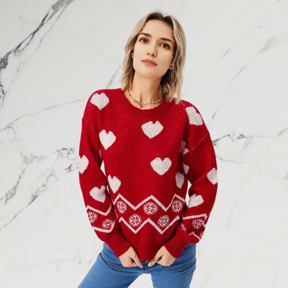 Loose Casual Cozy Heart Red Sweater - Magic Moon Store