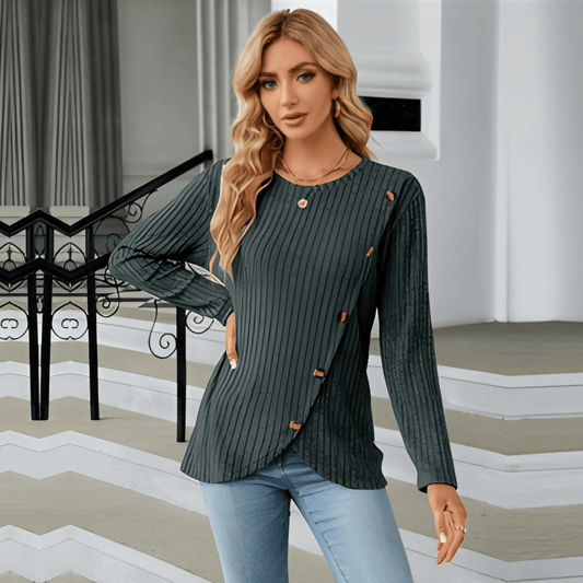 Long-sleeved Round Neck Tulip Hem Bottoming T-shirt