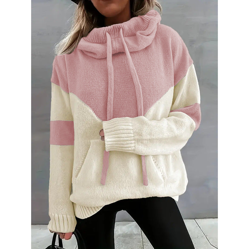 Fashion Two Color Hoodie With Drawstrings Sweater For Women