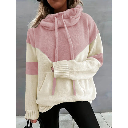 Fashion Two Color Hoodie With Drawstrings Sweater For Women