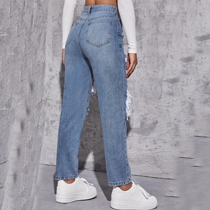 Retro High Waist Ripped Jean