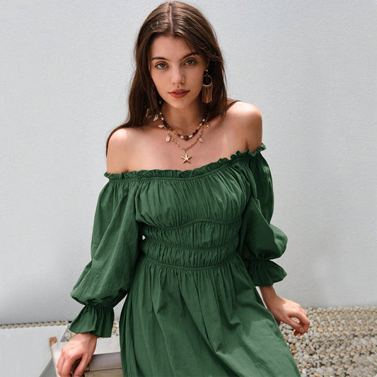 Green Retro Off-shoulder Dress