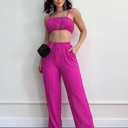 Top & Pleated Trousers Two-piece Set