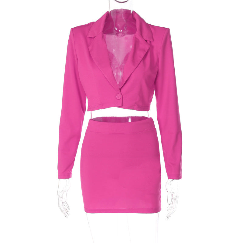 Long Sleeve Blazer and Short Skirt Set