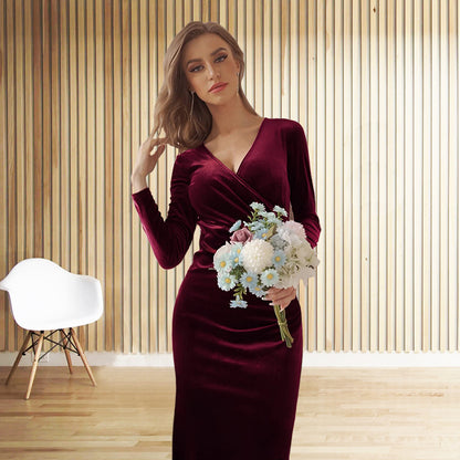 Elegant Long Sleeve Velvet Dress