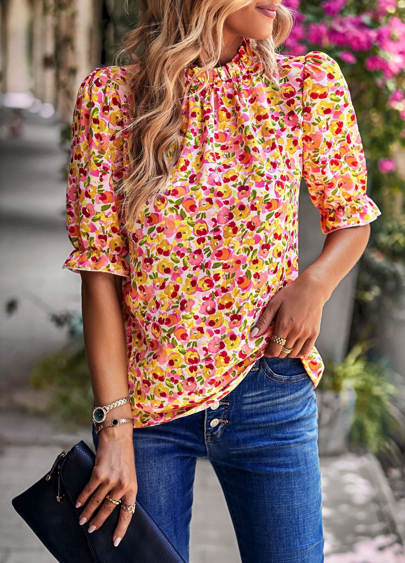 Floral Shirt Short Sleeve Top