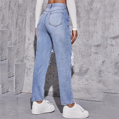 Retro High Waist Ripped Jean