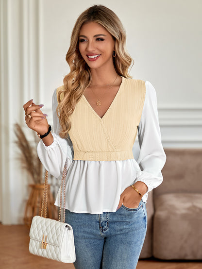 Casual V-neck Splicing Long-sleeved Blouse