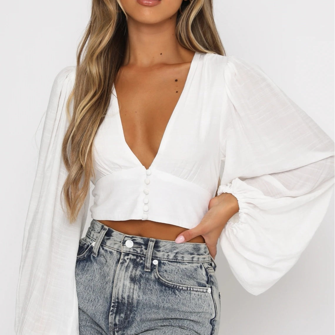 Lantern Puffy Crop Blouse