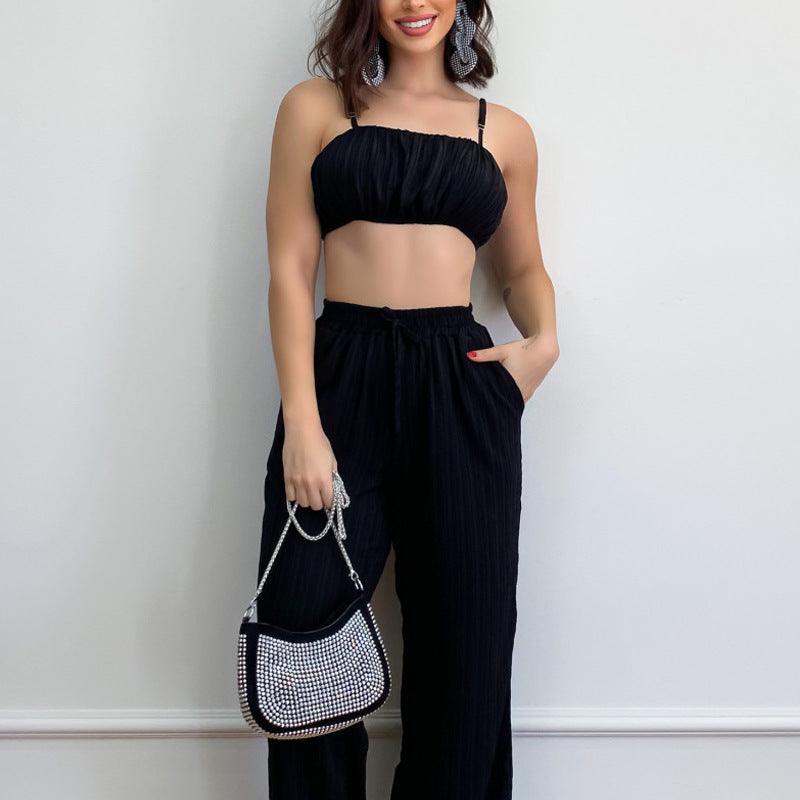 Top & Pleated Trousers Two-piece Set