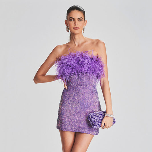 Backless Tassel Tube High-end Sequin Hip Dress