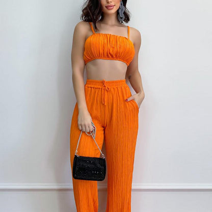 Top & Pleated Trousers Two-piece Set