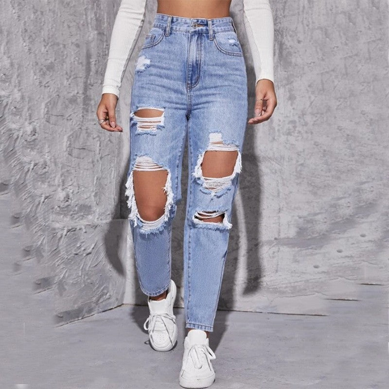 Retro High Waist Ripped Jean