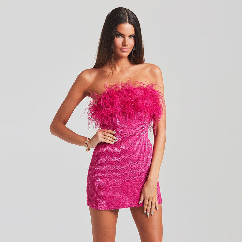 Backless Tassel Tube High-end Sequin Hip Dress