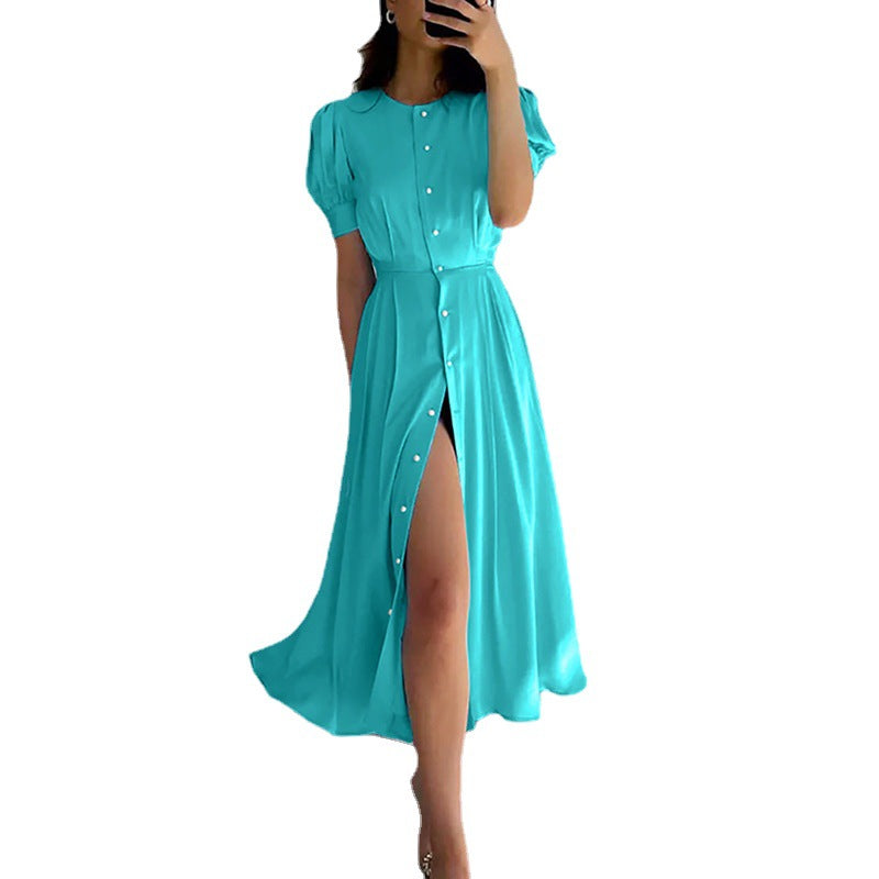 Elegant Slim-fit Cardigan Button Mid-length Dress