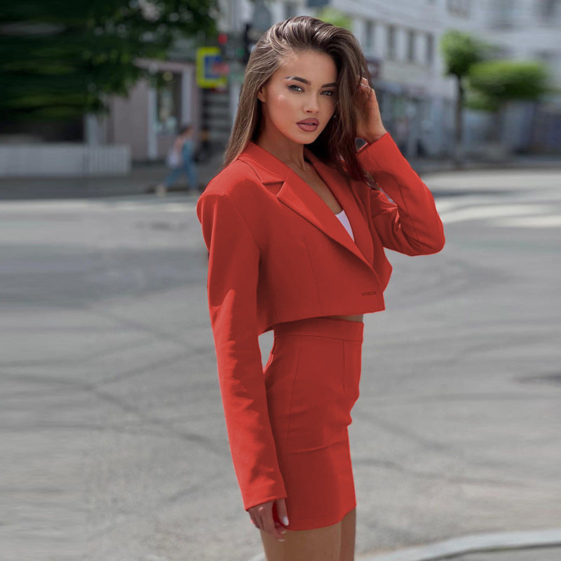 Long Sleeve Blazer and Short Skirt Set