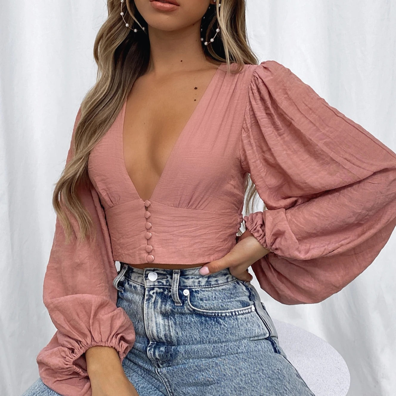 Lantern Puffy Crop Blouse