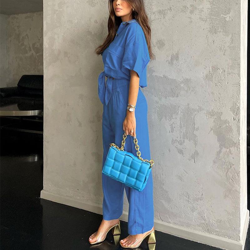 Cotton Linen Wide Leg Pants Two-piece Suit