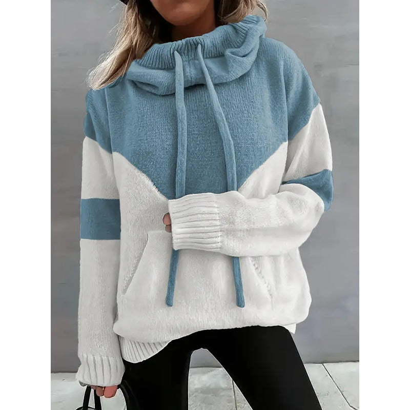 Fashion Two Color Hoodie With Drawstrings Sweater For Women