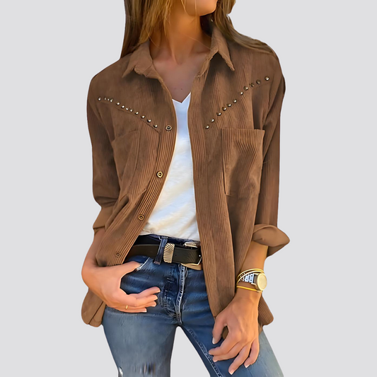 Rivet Long-sleeved Button Pocket Shirt Women