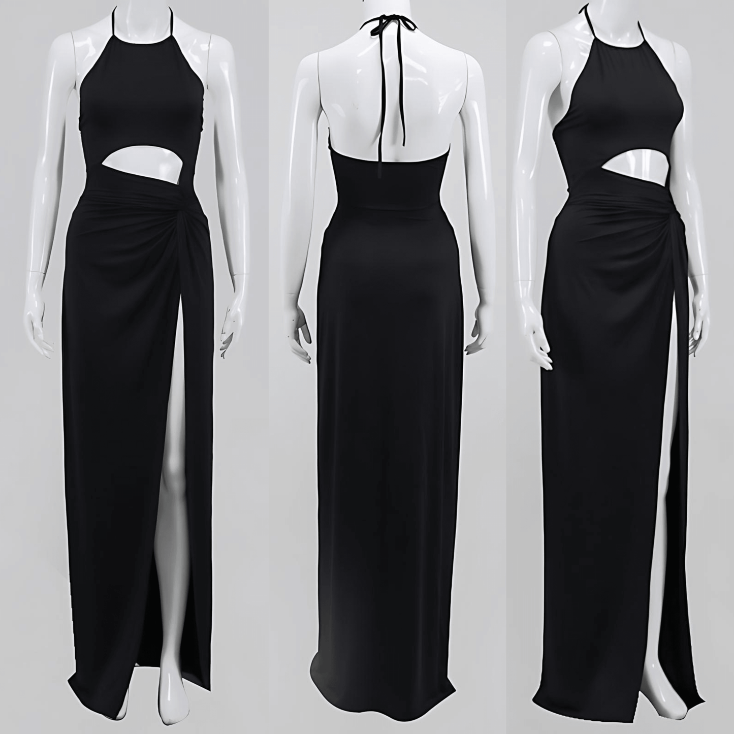 Halter Neck Cutout Lace-Up Long Dress