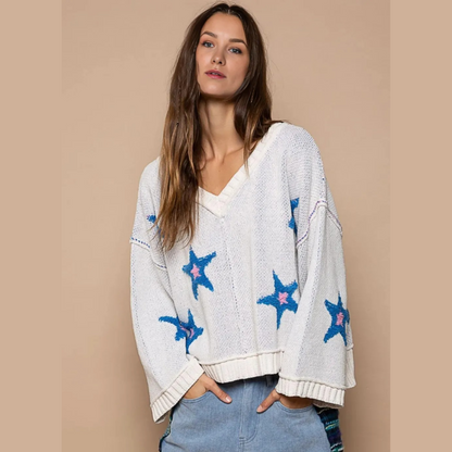 POL Long Sleeve Star Patch Sweater