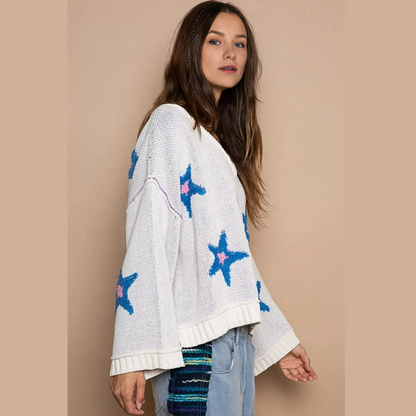 POL Long Sleeve Star Patch Sweater