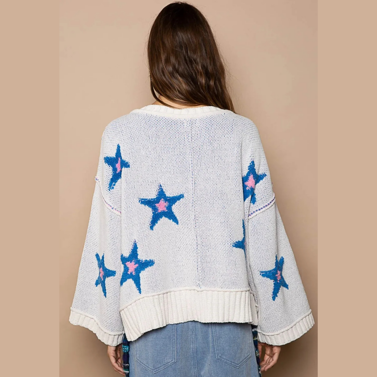 POL Long Sleeve Star Patch Sweater