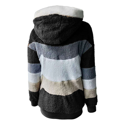 Warm Plush Panel Zipper Pocket Loose Hoodie