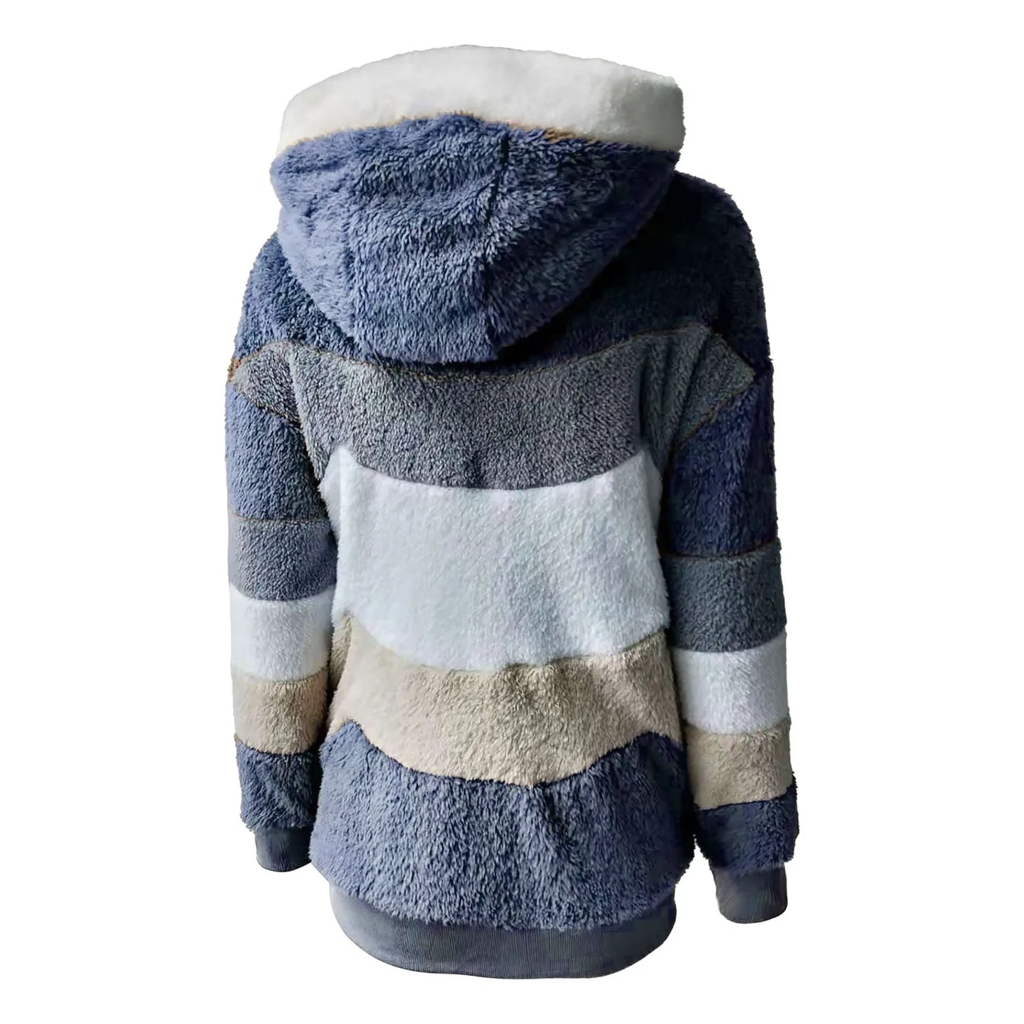 Warm Plush Panel Zipper Pocket Loose Hoodie