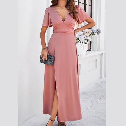 Solid Color Slim V-neck Dress