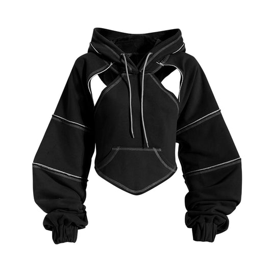 Women's Bandage Waistcoat Long Sleeve black Hoodie