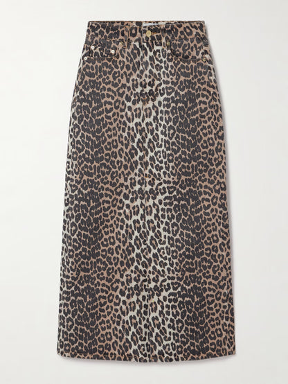 Women's Leopard Print Straight Ankle-length Skirt