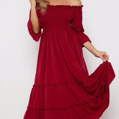 Women's Fashion Casual Off-Shoulder Long Red Dress