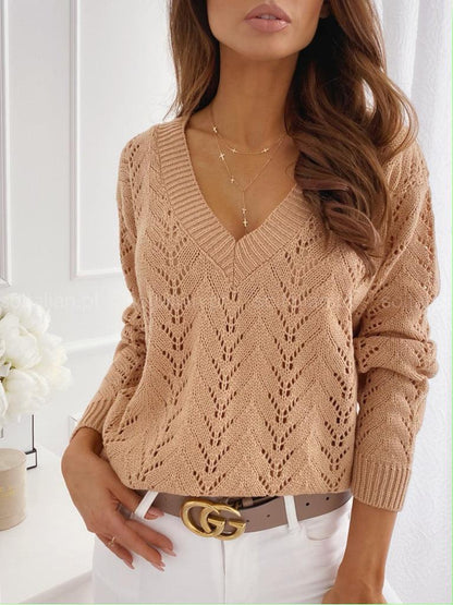 Hollow Out V-neck Knitwear Sweater