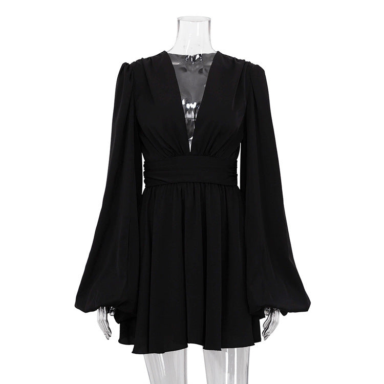 Puff Sleeve Long Sleeve High Waist Dress