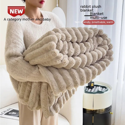 Soft Wind Bubble Velvet Blanket Warm Solid Rabbit Fur Double-sided Thickening