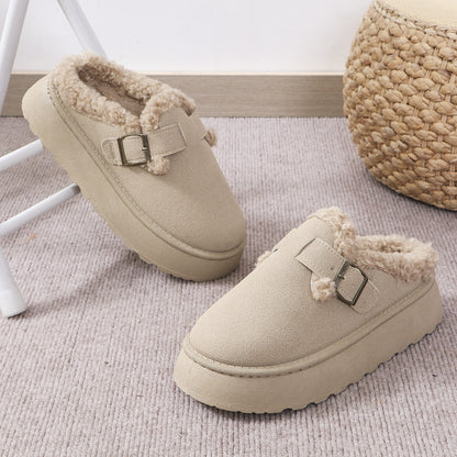 Thick-soled Plush Buckle Cotton Slippers