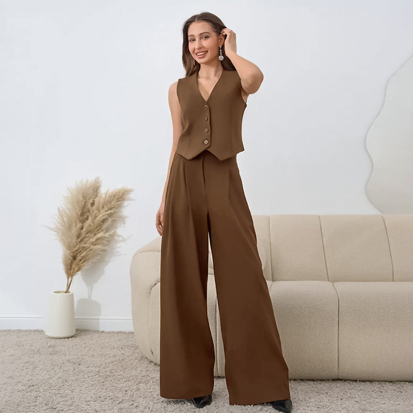 Sleeveless Vest & Wide Leg Pants