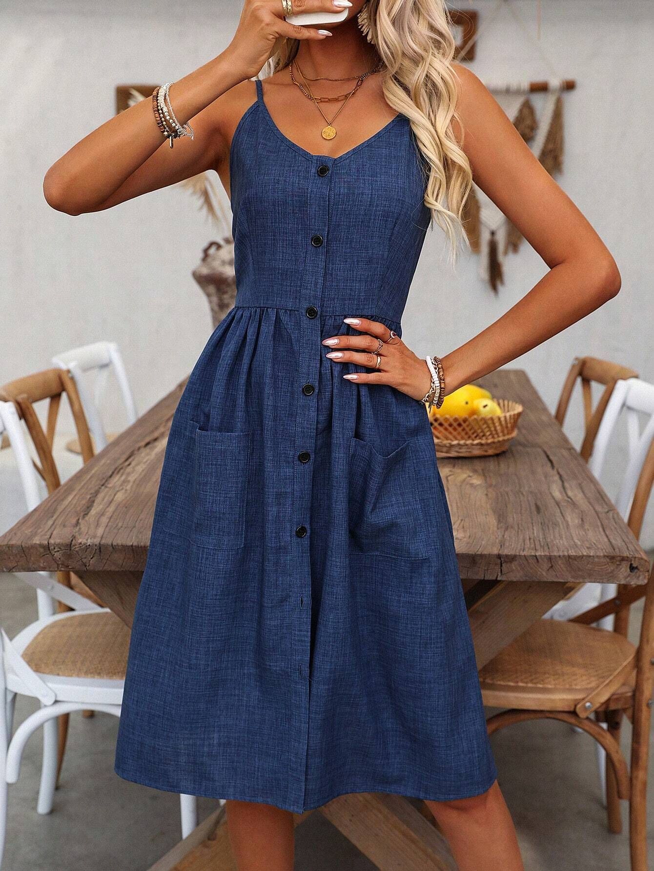 French Style Off Shoulder Button Sling Dress