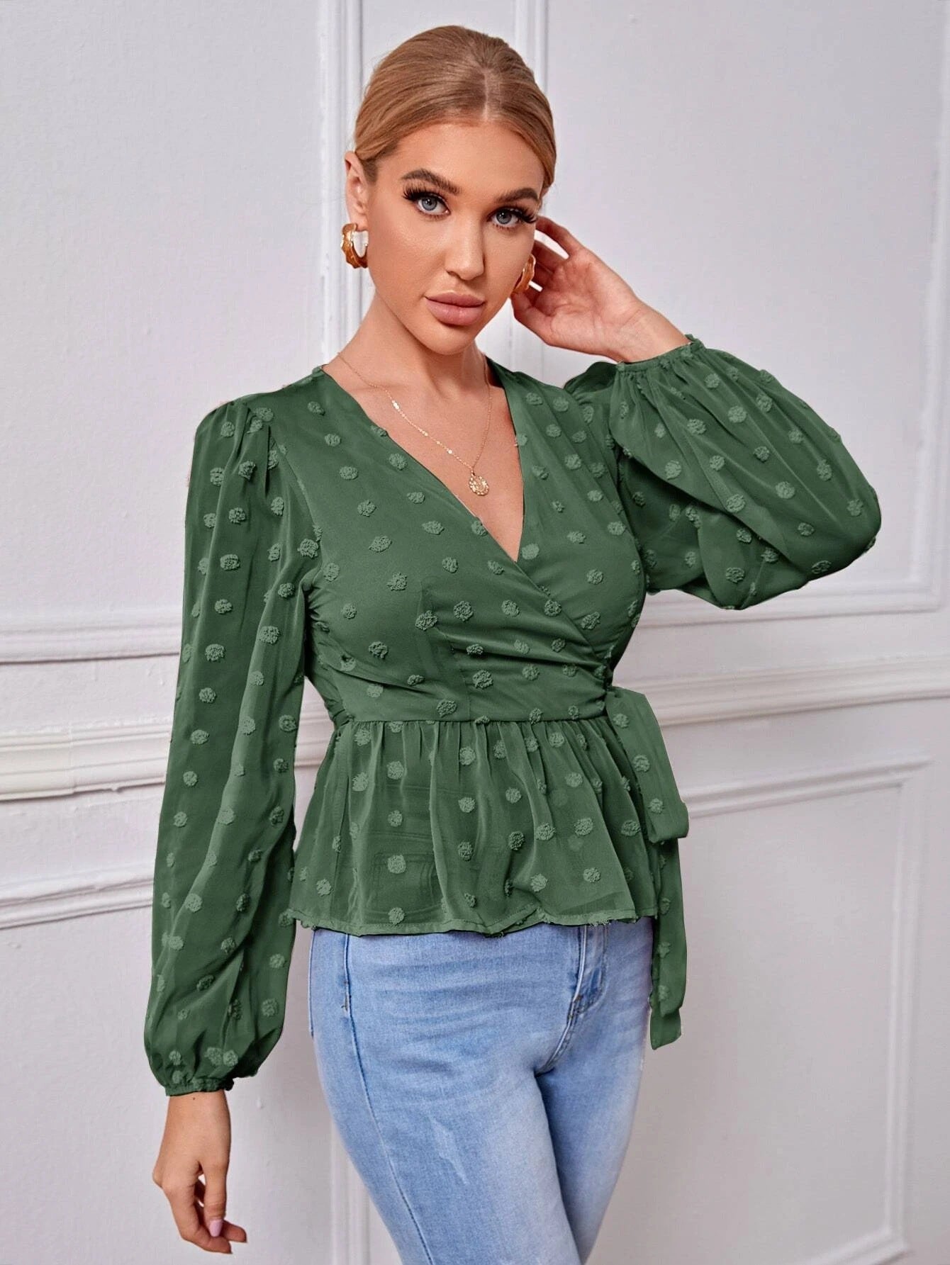 V-neck Slim-fit Light Mature Blouse Women