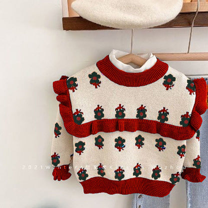 Fleece-lined Pullover Baby Girl Sweater