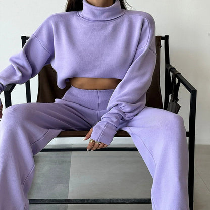 Turtleneck Loose Long Sleeve Sweatshirt & Pants Casual Set