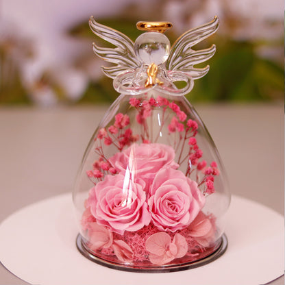 Eternal Flower Gift Box Angel Glass Cover Dried Rose Valentine's Day Home Decor