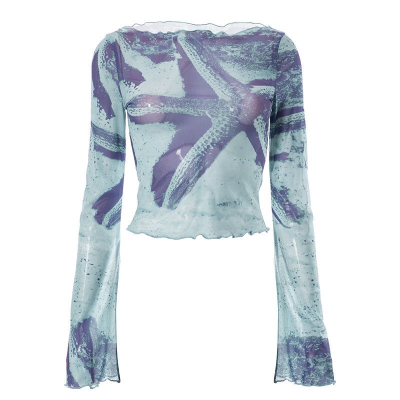 Abstract Printing Bell Sleeve Short Top - Magic Moon Store