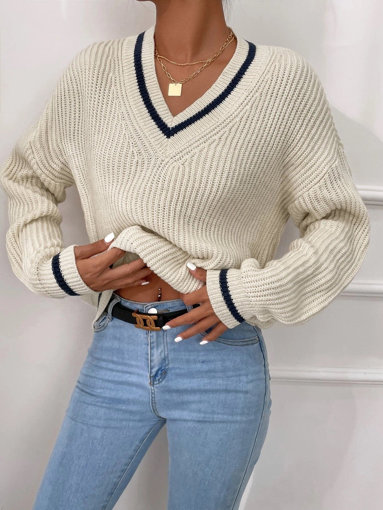 Long Sleeve Striped Pullover Sweater