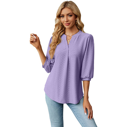 Jacquard Long Sleeve Loose-Fitting T-Shirt