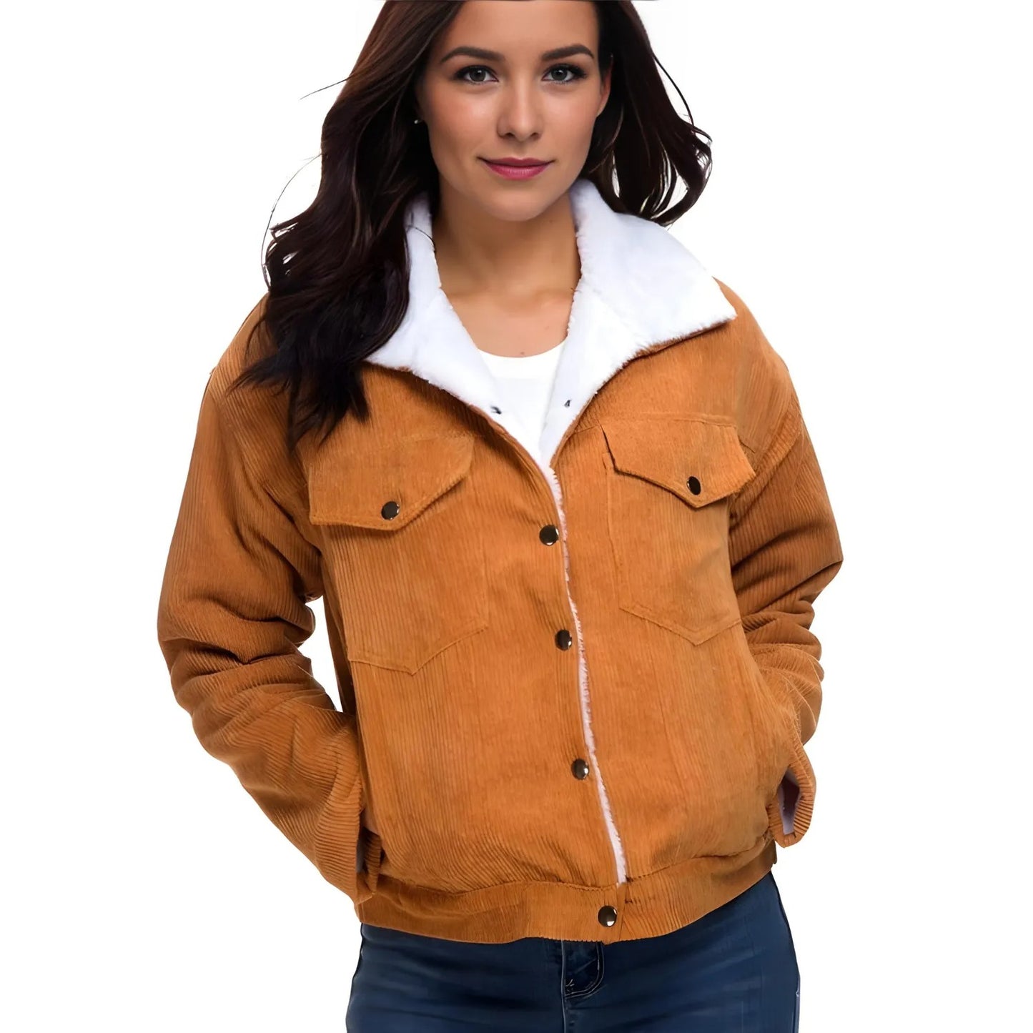 Corduroy Jacket with Front Pockets for Women