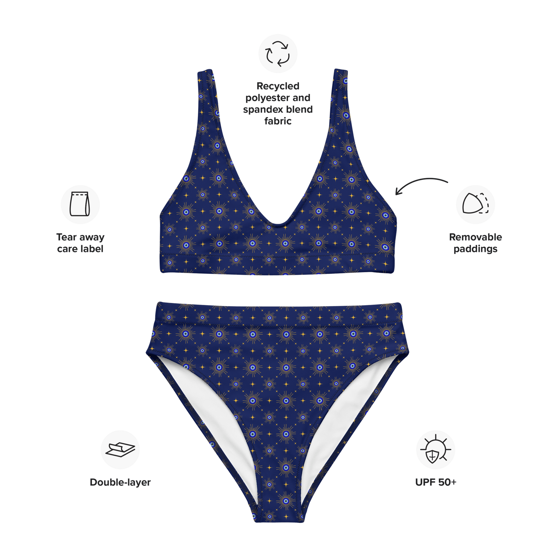 Lucky Blue Recycled High waisted bikini - Magic Moon Store